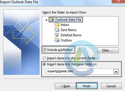 Import items into the same folder